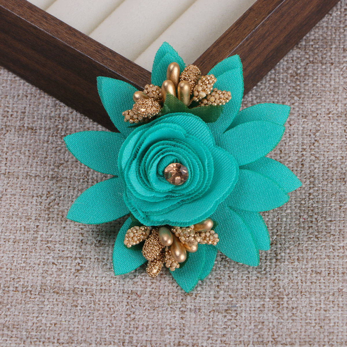 Layered Lotus Fabric Flower with Stamen Accent - Black 6.5CM
