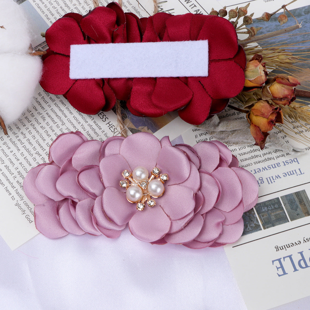 Layered Fabric Flower with Pearl Brooch Center - Purple 8.5CM