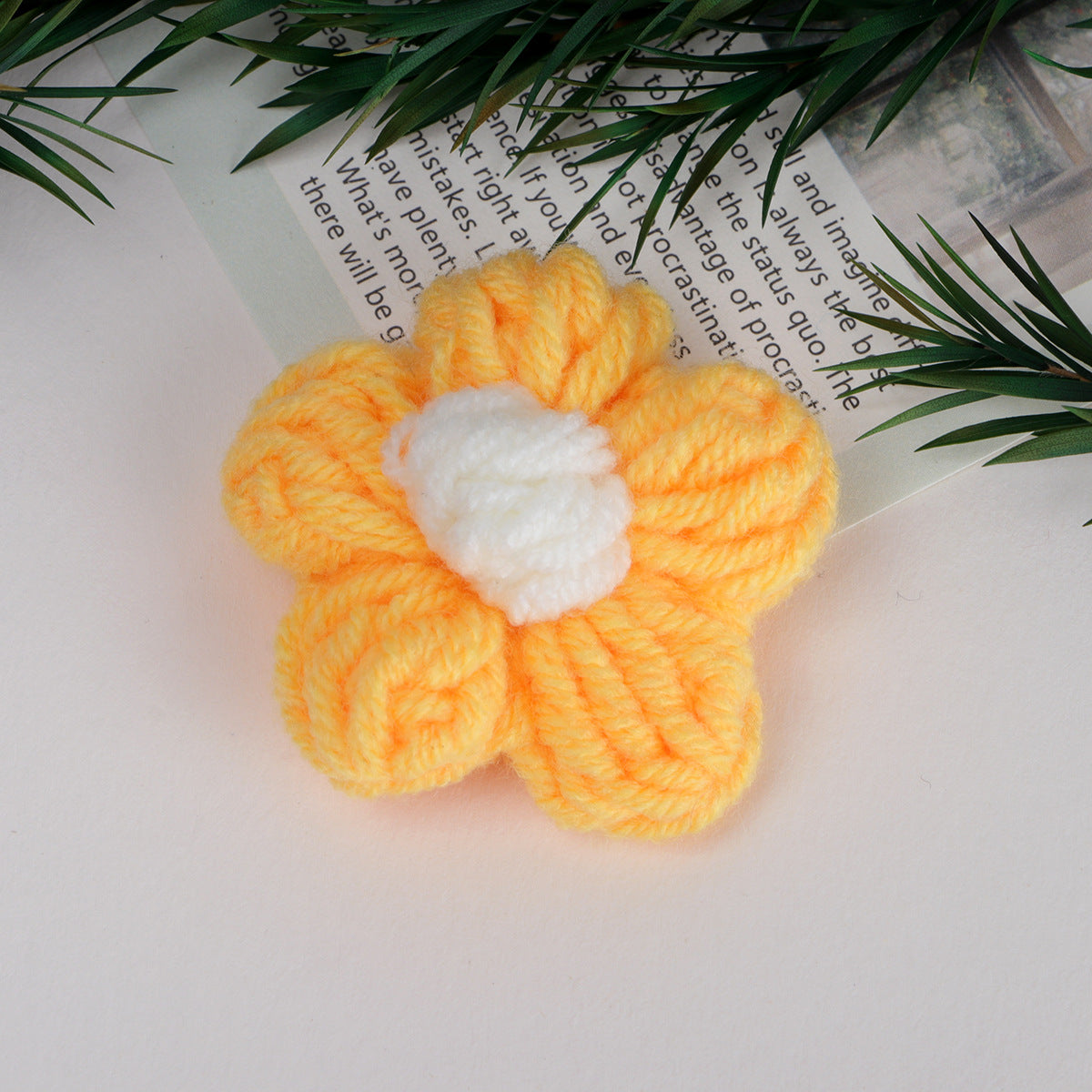 Knit Daisy Fabric Flower with Center Accent - Product Detail Photo 2