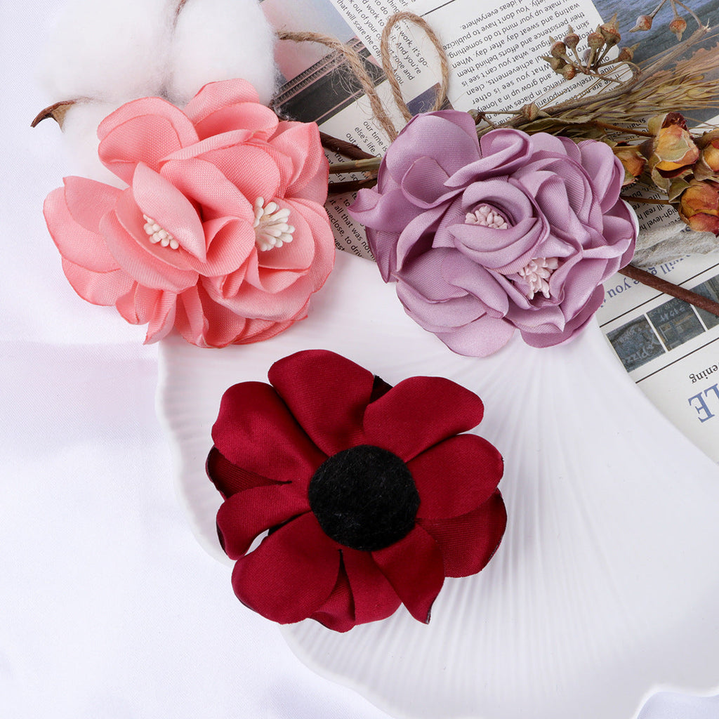 Satin Rose Fabric Flower with Stamen Center - Pink 7CM