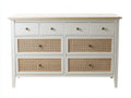 Cómodas 140x40x85 cm - madera y ratán en blanco y natural - para dormitorio - estilo nórdico elegante