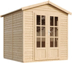 Caseta de Jardín de Madera con Tejas bituminosas Gris A233 x P222 x A233 cm, Oficina Caseta de Madera con Piso, Ventana, Puerta Doble, Cabaña de Jardín, Taller o Estudio de Jardín TIMBELA M351FB