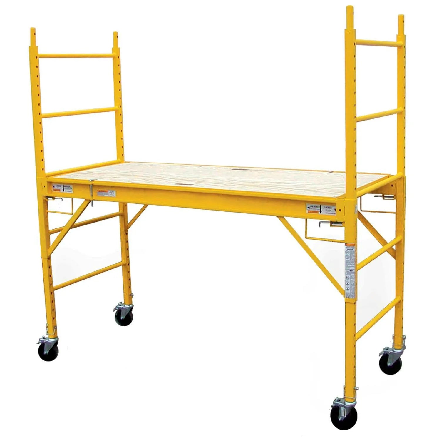 Andamio de acero plegable móvil Pro Series con plataforma de madera de 454 kg, altura de trabajo de 3,66 m, mini andamio compacto para interior y exterior con ruedas bloqueables.