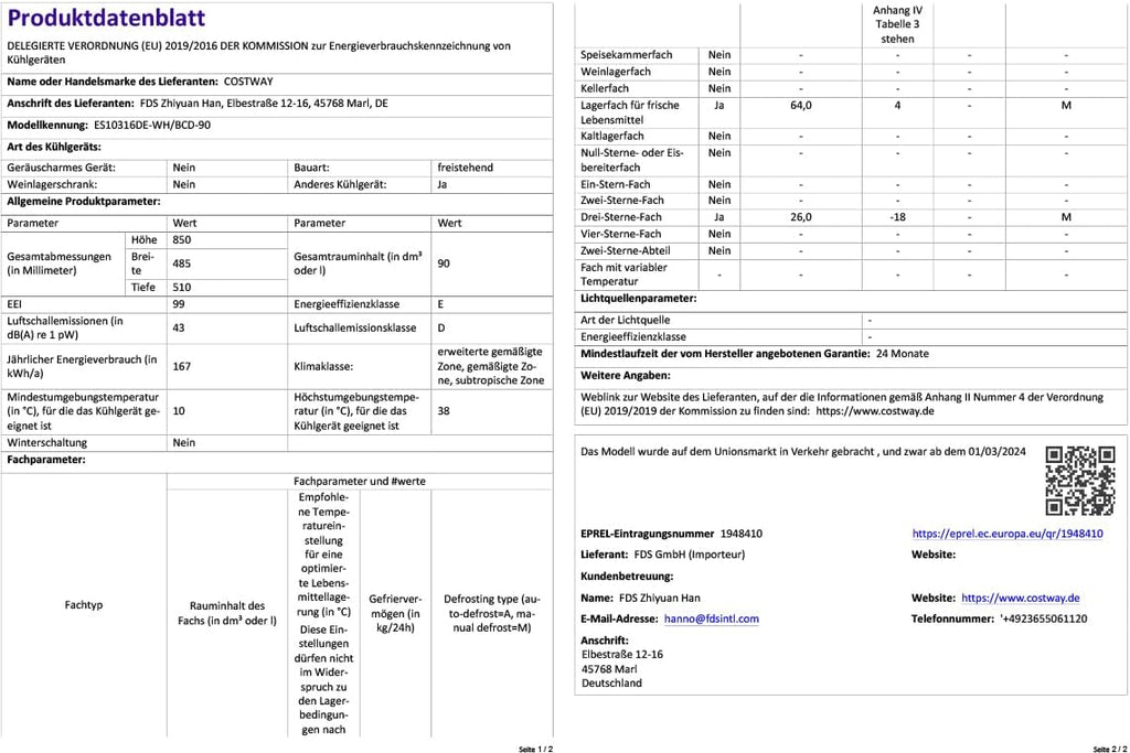 COSTWAY 90L Kühlschrank mit 27L Gefrierfach Kühl-Gefrier-Kombination Standkühlschrank Gefrierschrank mini Kühlschrank (weiß)