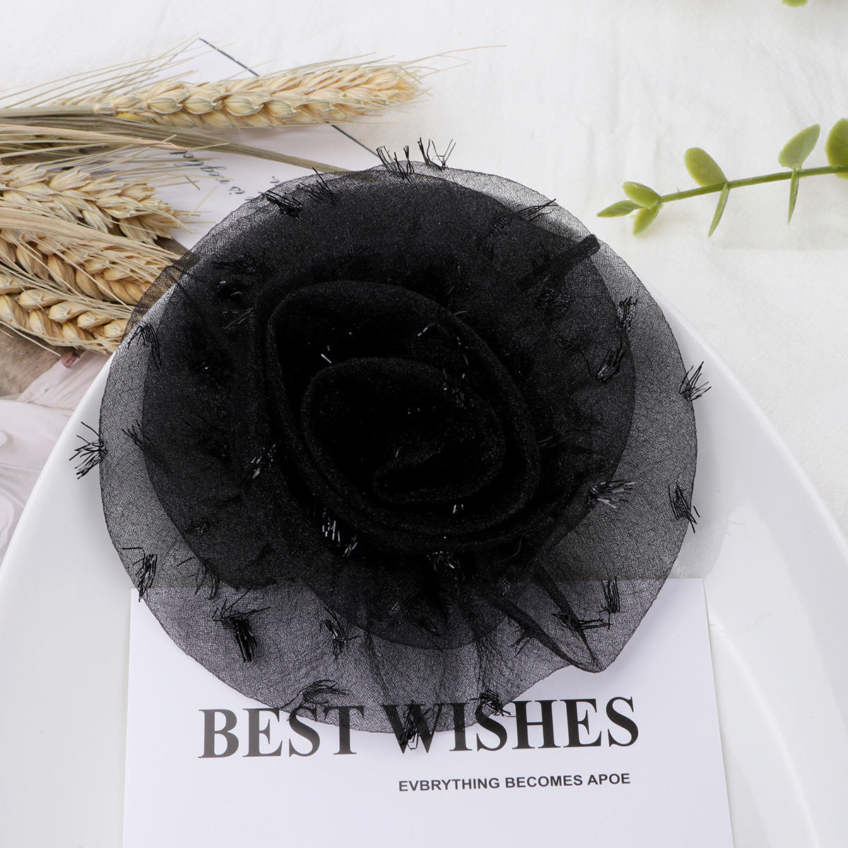 Organza Rolled Rose Fabric Flower Applique - Product Detail Photo 3