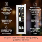 KLARSTEIN Vinoteca para Vinos de 32L Nevera Vino Una Zona, Botellas Vino, Proseco y Cervezas, Vinoteca Pequeña Puerta Cristal para Interior y Exterior, Nevera para Vinos Capacidad 12 Botellas