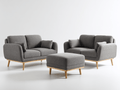 Conjunto de sofás en tela 3 piezas – gris – con patas de madera – estilo moderno con cojines incluidos