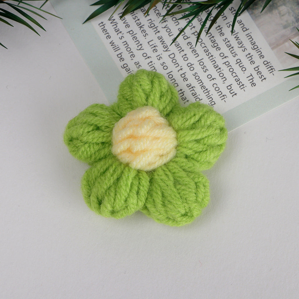 Knit Daisy Fabric Flower with Center Accent - Yellow 4cm