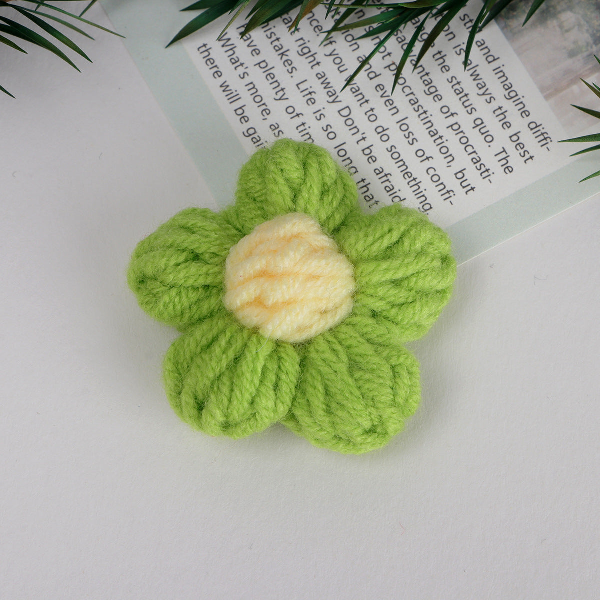 Knit Daisy Fabric Flower with Center Accent - Yellow 4cm
