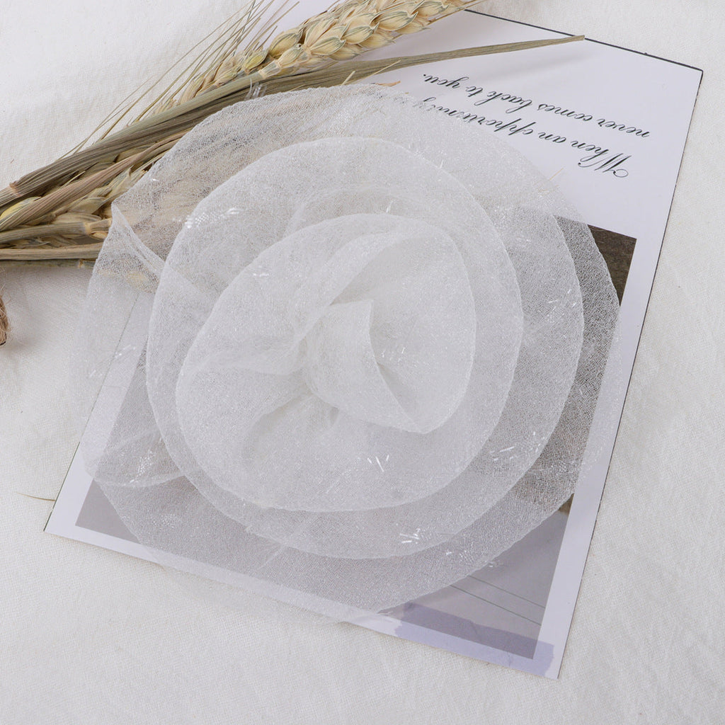 Organza Rolled Rose Fabric Flower Applique - Black 11CM
