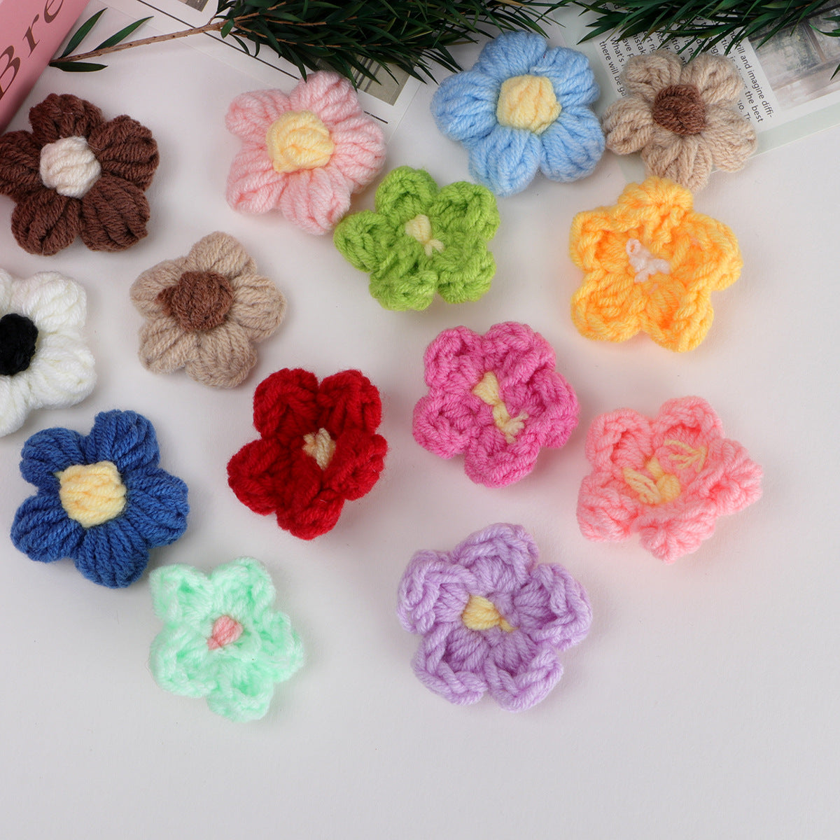Knit Daisy Fabric Flower with Center Accent - Blue 4cm