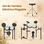 COSTWAY Batería Eléctrica, Kit de Batería Plegable con Pads de Malla Silenciosos, Platillo, 225 Sonidos y 30 Demos, Metrónomo y USB Midi, Bombo, 2 Baquetas, Taburete Ajustable, para Adultos y Niños
