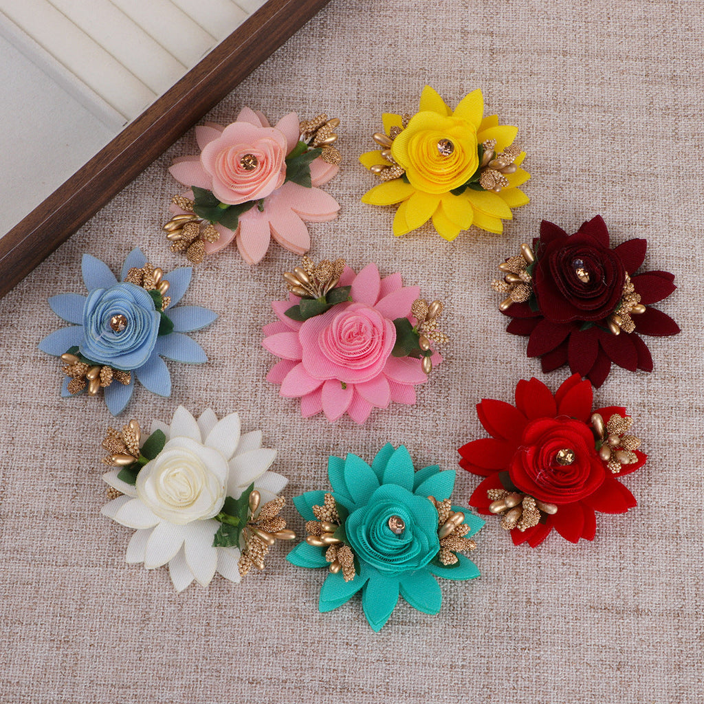 Layered Lotus Fabric Flower with Stamen Accent - Blue 6.5CM