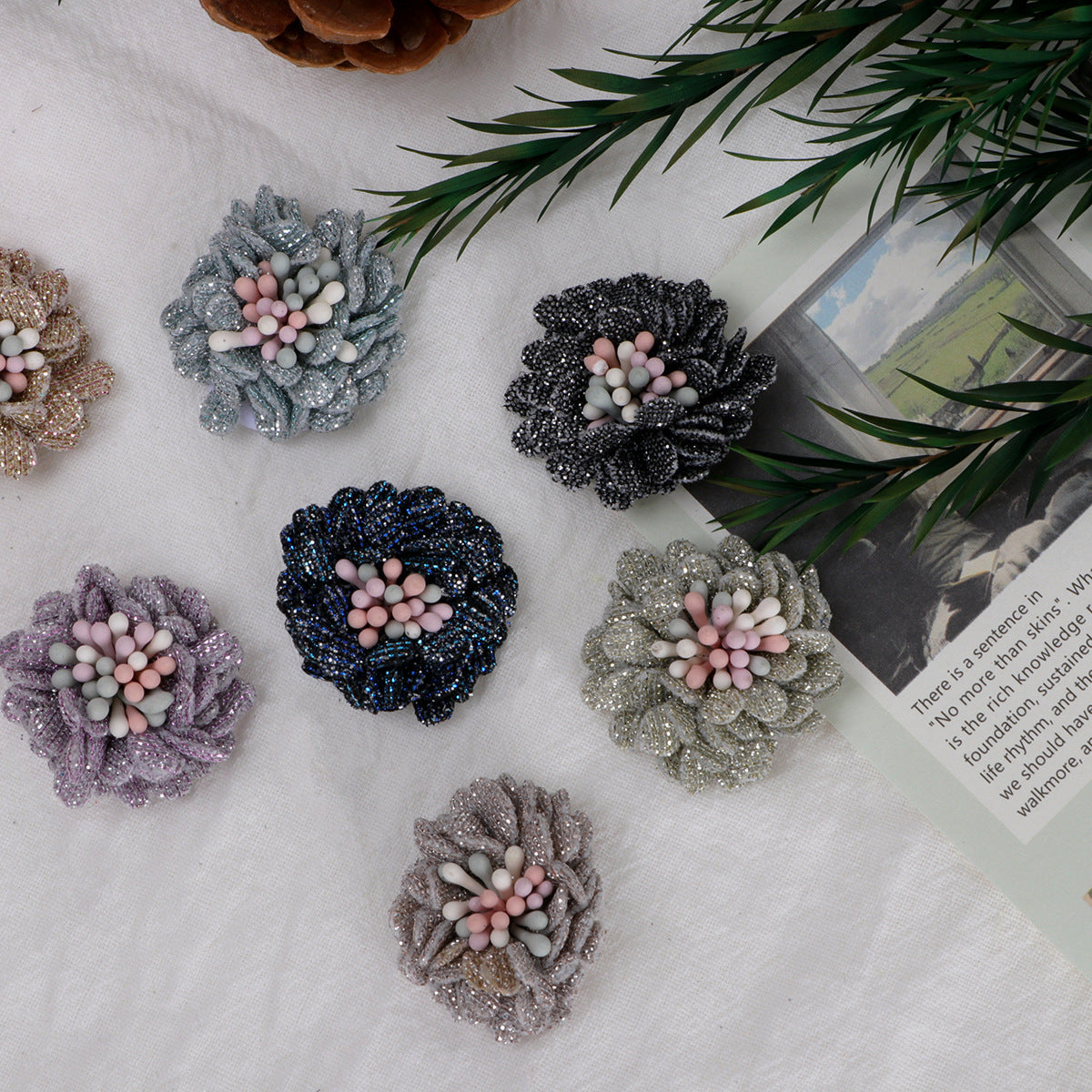 Sparkle Dahlia Fabric Flower with Bead Center - Purple 3cm