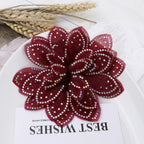 Sparkly Rhinestone Camellia Fabric Flower Applique - Pink 11CM