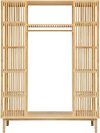[en.casa] Armario para Ropa con 2 Puertas Deslizantes Clóset con 12 Estantes y 1 Barra de Colgar Perchero de Bambú 185 x 140 x 45 cm Natural