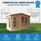 TIMBELA Caseta de jardín de Madera de 6 m2 - Cobertizo Jardin Exterior con Suelo, Ventana, Puerta Doble - Cabaña de jardín para Trabajar en casa - con Tejas bituminosas Verde M334FB+H334FBGREEN
