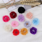 Mini Lace Mesh Fabric Flower with Bead Center - Purple 4cm