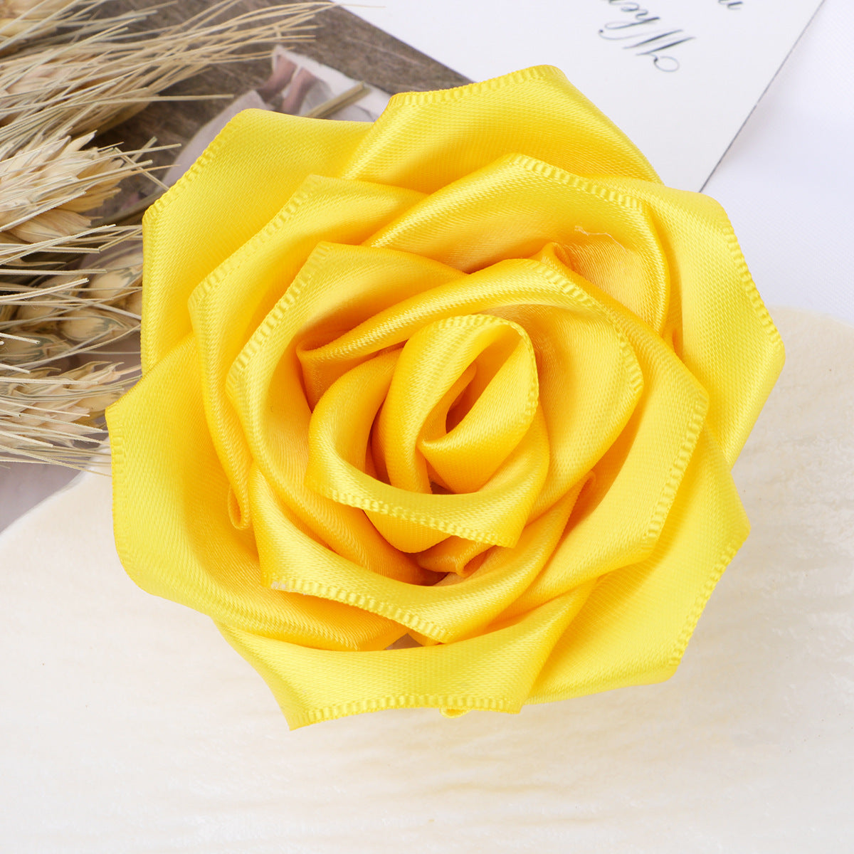 Classic Satin Rose Fabric Flower Applique - Green 7cm