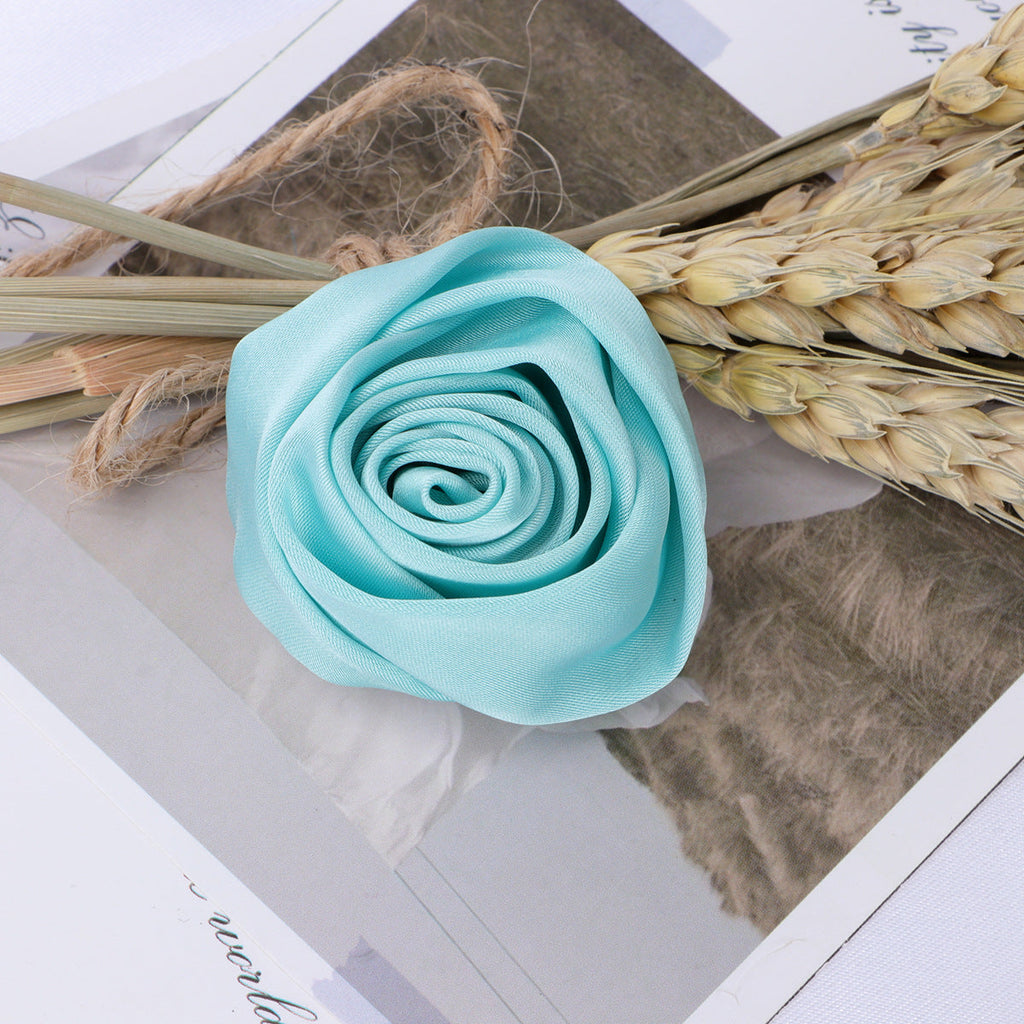 Satin Rolled Rose Fabric Flower Applique - Product Detail Photo 1