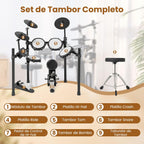 COSTWAY Batería Eléctrica, Kit de Batería Plegable con Pads de Malla Silenciosos, Platillo, 225 Sonidos y 30 Demos, Metrónomo y USB Midi, Bombo, 2 Baquetas, Taburete Ajustable, para Adultos y Niños