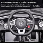 DEVESSPORT Coche Eléctrico Infantil Mercedes SLC 300 12V | con Mando, Faros LED, Música, USB y Apertura de Puertas – para Niños de 3 a 6 Años (Blanco)