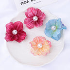 Ombre Petal Fabric Flower with Pearl Center - A Rose Red 5CM