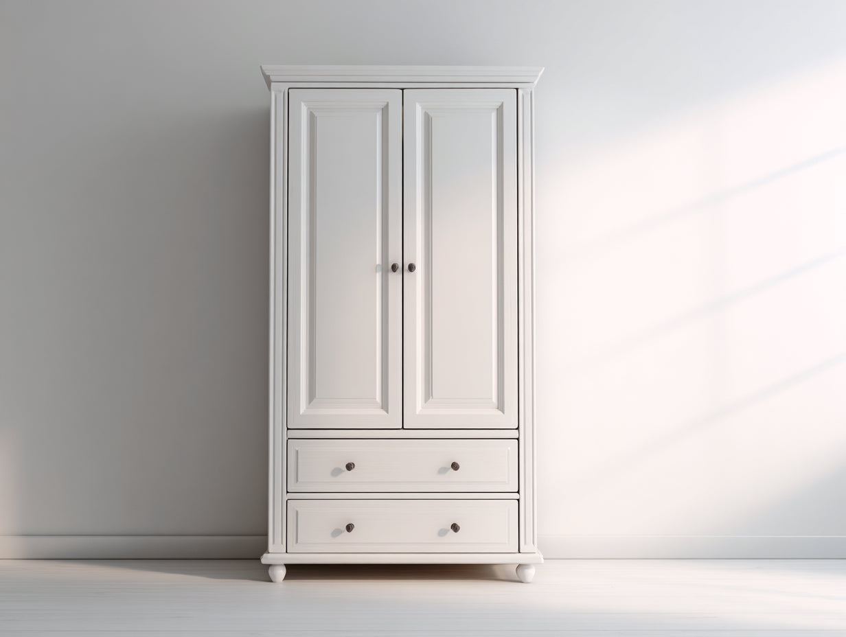 Armario 2 puertas madera 100x55x190 cm blanco clásico con cajones dormitorio