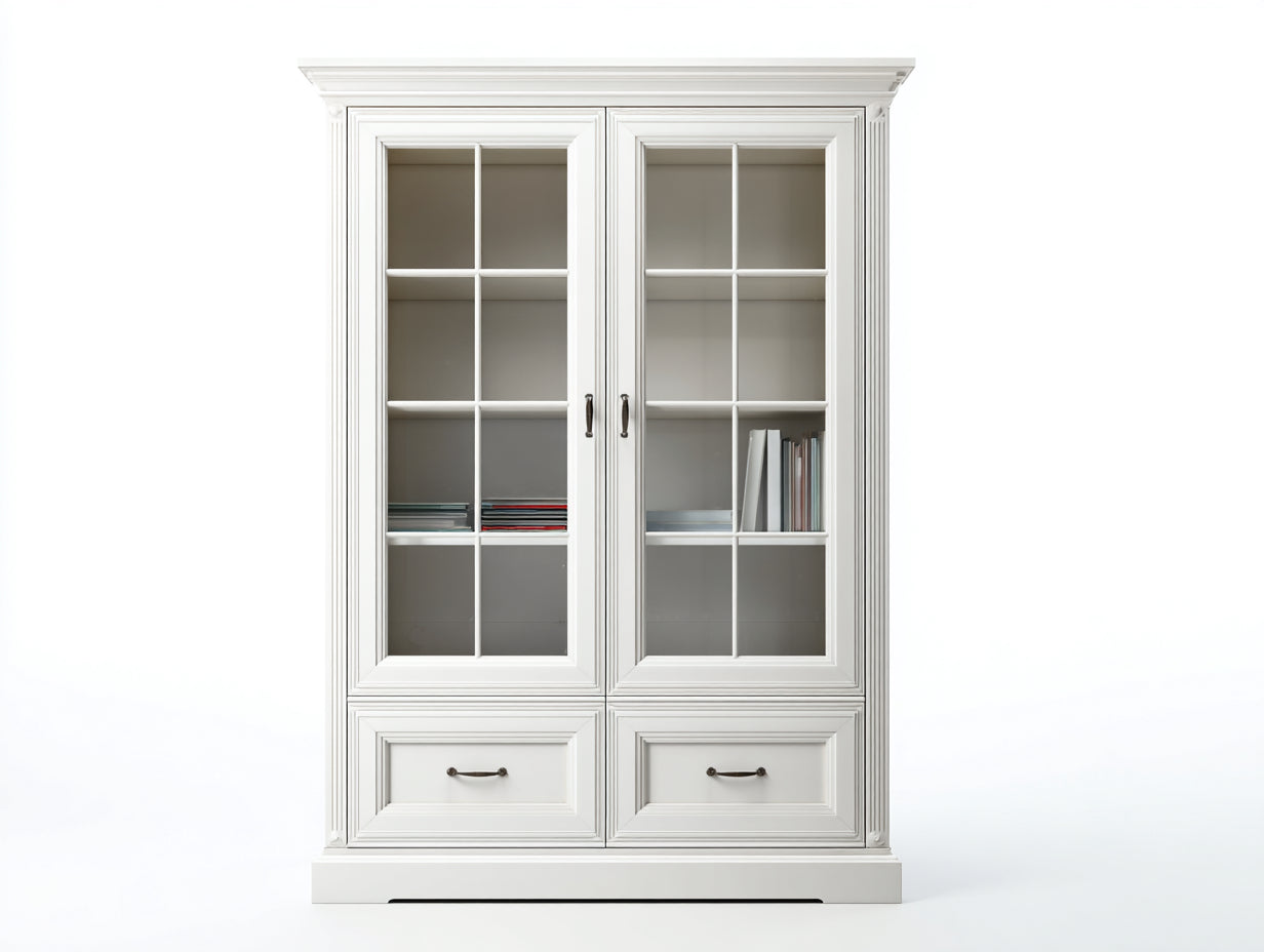 Estanterías de madera 110x45x200 cm - color blanco - 2 puertas y 2 cajones - diseño clásico para salón