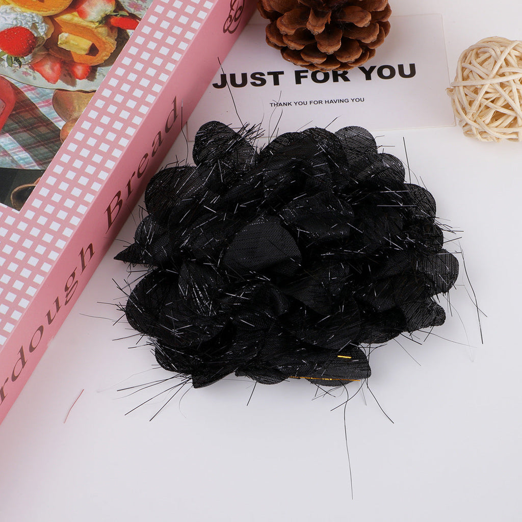 Tinsel Sparkle Ruffled Fabric Flower Applique - Red 11CM