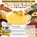 Prensa de Aceite Eléctrica Automática 1500W | Extractor de Aceite de Acero Inoxidable a Frío y Calor | Para Huesos de aceituna,Nueces,Sésamo,Coco,Soja,Almendra|Control de Temperatura Inteligente