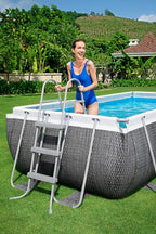 Bestway 56721 - Piscina Desmontable Tubular Power Steel Diseño Rattan 404x201x100 cm Depuradora de cartucho de 2.006 litros/hora Con Escalera