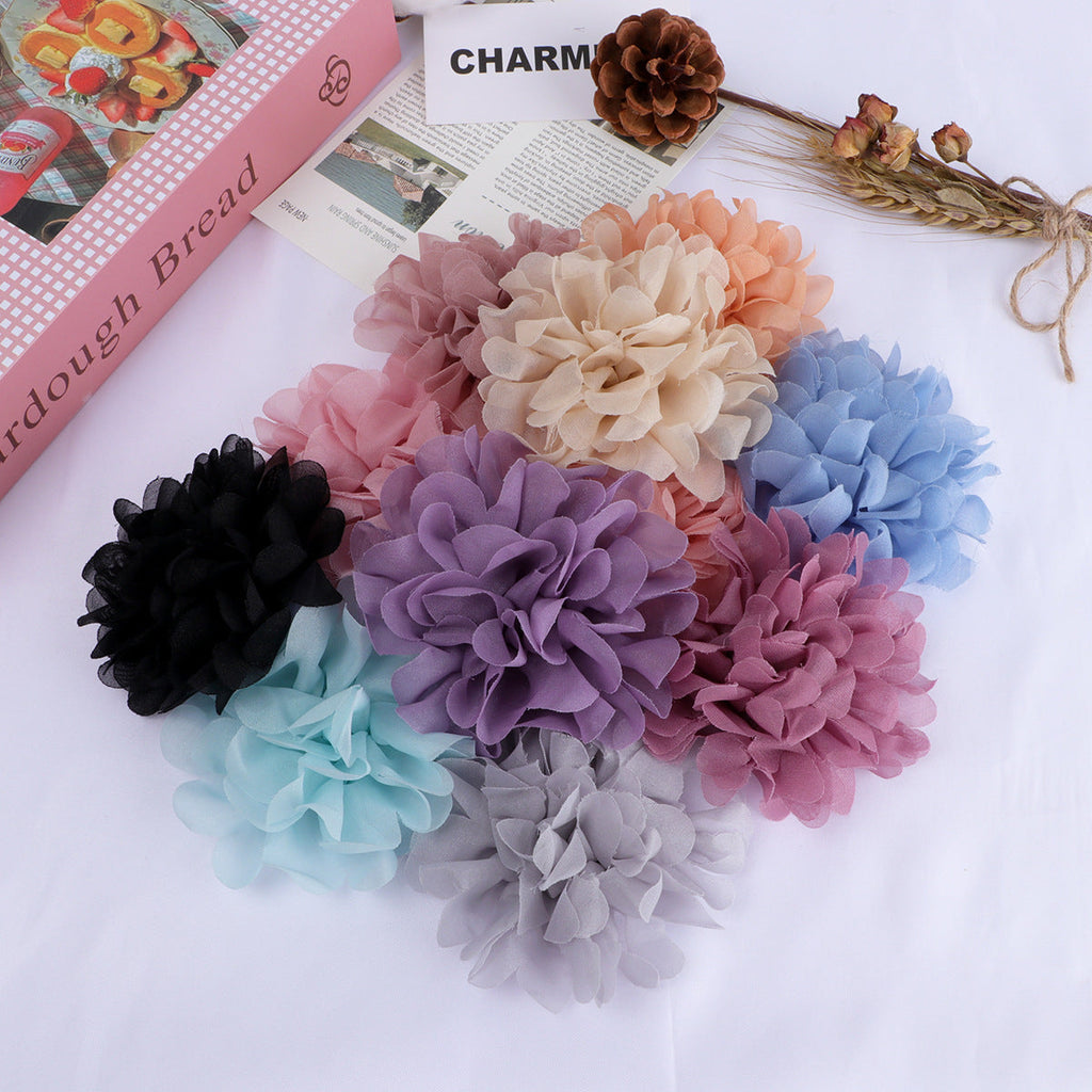 Layered Chiffon Pom Fabric Flower Applique - Gray 10cm