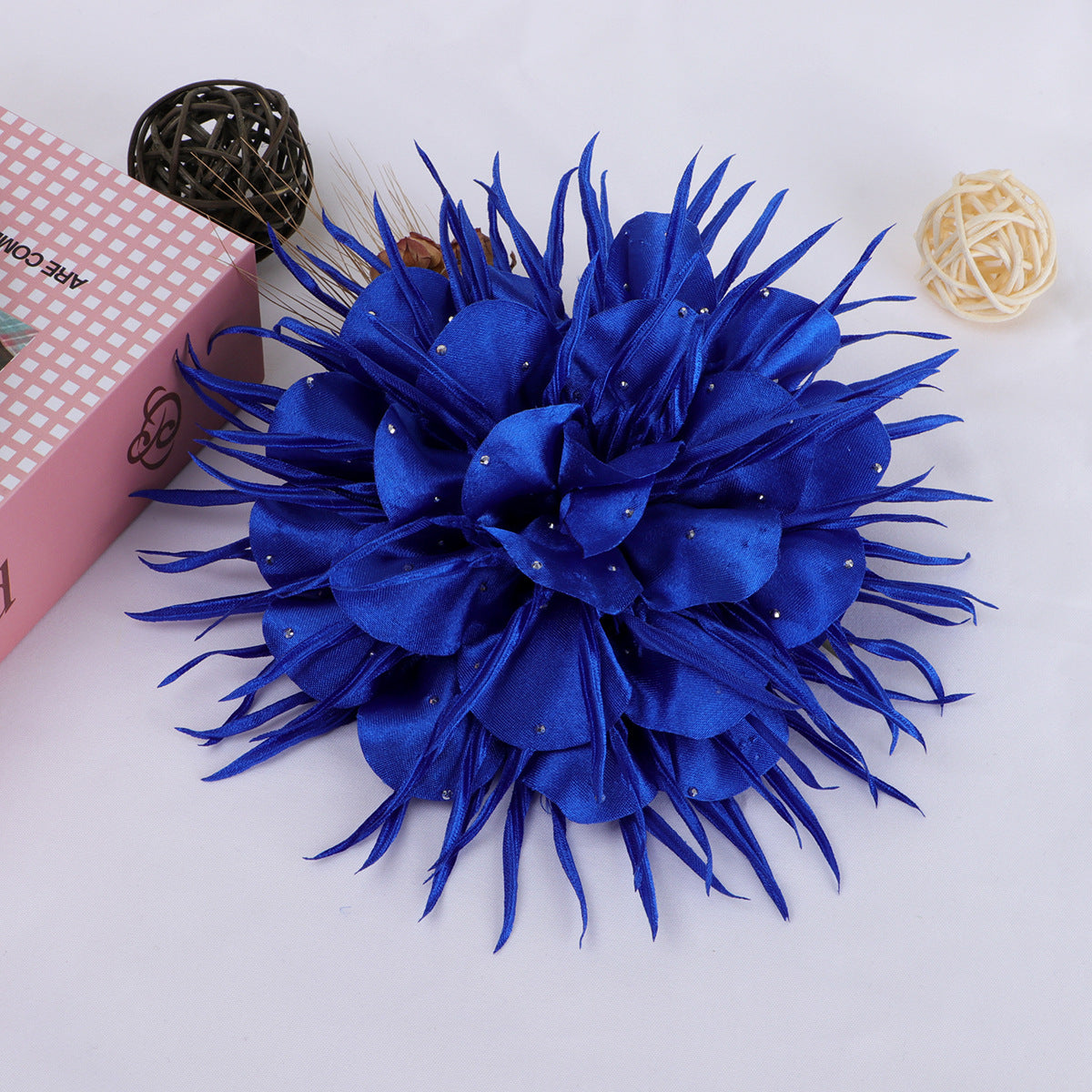 Spike Petal Pom Fabric Flower with Beads - Pink 18CM