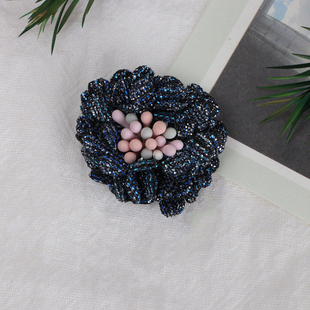Sparkle Dahlia Fabric Flower with Bead Center - Product Detail Photo 2