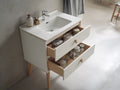 Mueble de Lavabo blanco y roble 82x48x85 cm - lavabo cerámico con dos cajones
