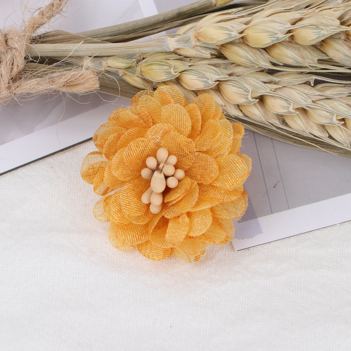Mini Lace Mesh Fabric Flower with Bead Center - Product Detail Photo 4