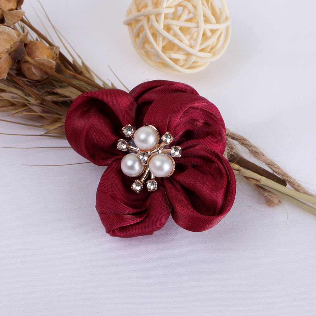 Pearl Center Satin Fabric Flower Applique - Product Detail Photo 2