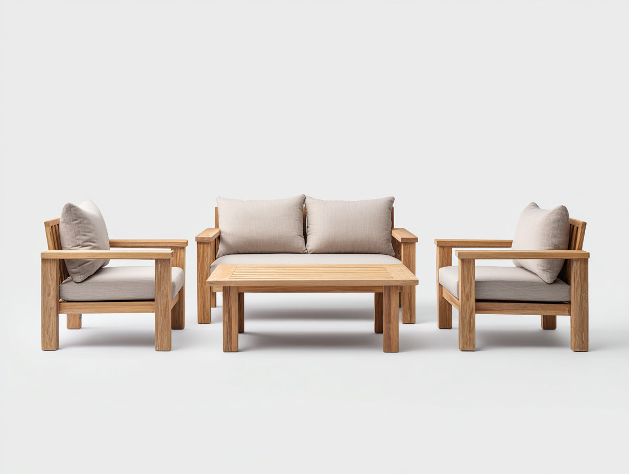 Sofás de jardín conjunto de sofá de jardín de madera con mesa 120x60x75 cm - madera natural-beige claro - diseño moderno