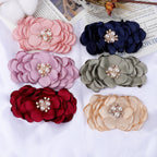 Layered Fabric Flower with Pearl Brooch Center - Pink 8.5CM