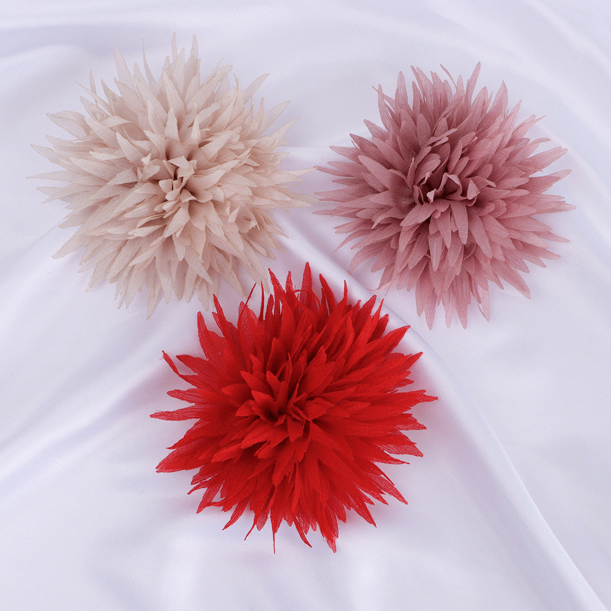 Spiky Petal Pom Fabric Flower Applique - White 8.5cm