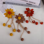 Tassel Daisy Fabric Flower with Pom Charms - Brown