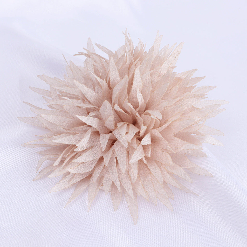 Spiky Petal Pom Fabric Flower Applique - Khaki 8.5cm