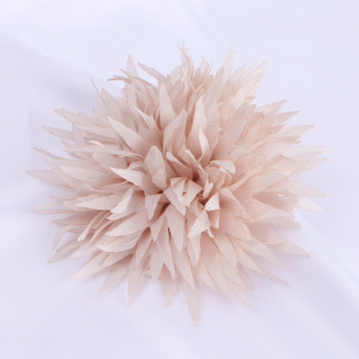 Spiky Petal Pom Fabric Flower Applique - Khaki 8.5cm