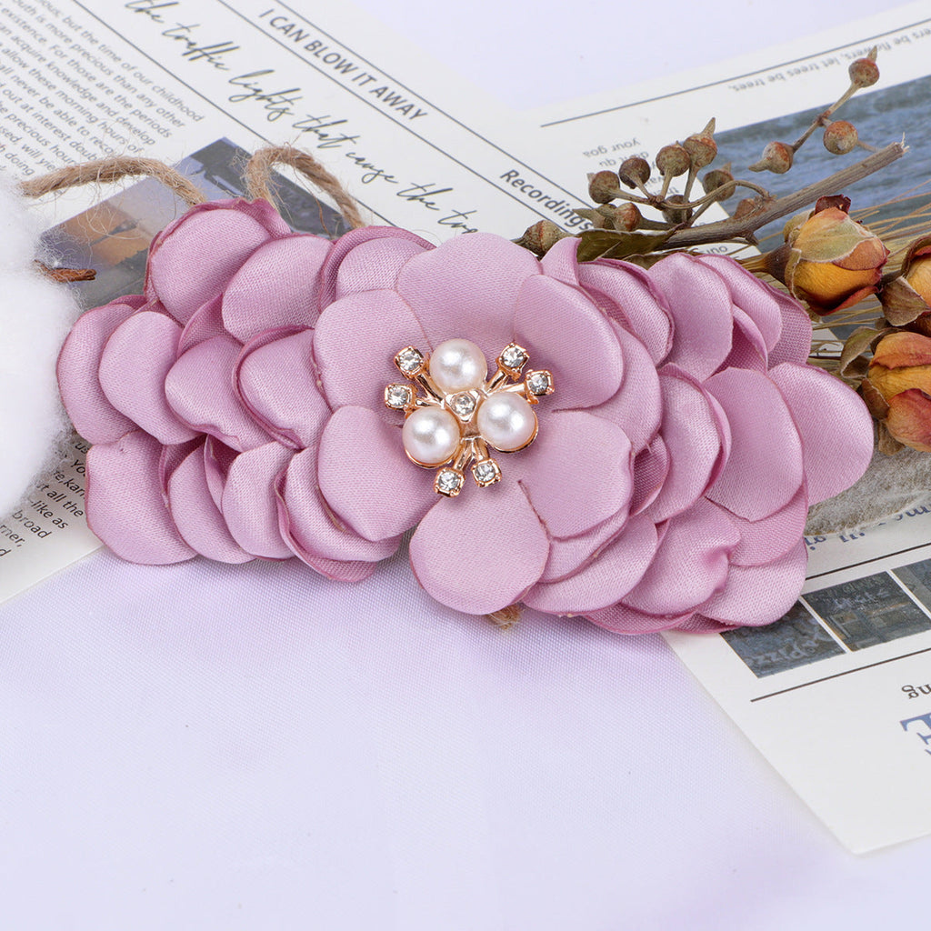 Layered Fabric Flower with Pearl Brooch Center - Product Detail Photo 1