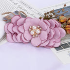 Layered Fabric Flower with Pearl Brooch Center - Product Detail Photo 1