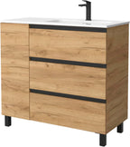 Mueble de Baño BEQUIA Plus Metal 3C 90cm Roble | Lavabo Porcelana Grifo Derecha