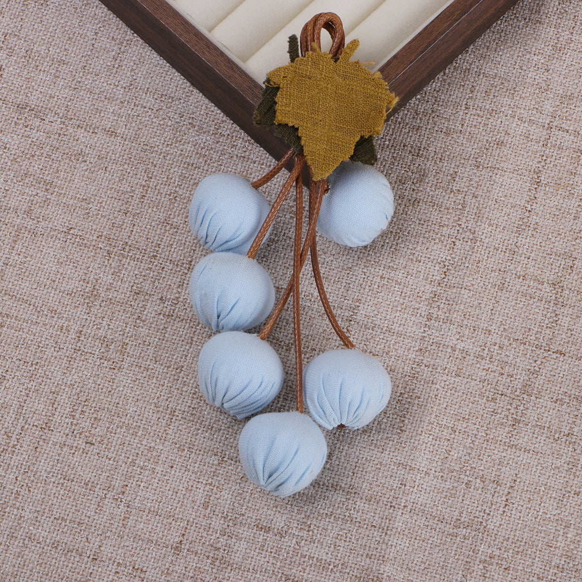 Fabric Berry Cluster with Leaf Accent - White 13CM