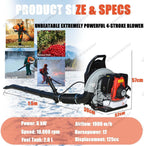 Soplador Gasolina 4 Tiempos Mochila 1000cc, Motor 12 HP, Depósito 2.0L, 10000 RPM, Potente Y Silencioso para Hojas, Nieve, Jardín, Patio Y Uso Profesional Residencial(Red)