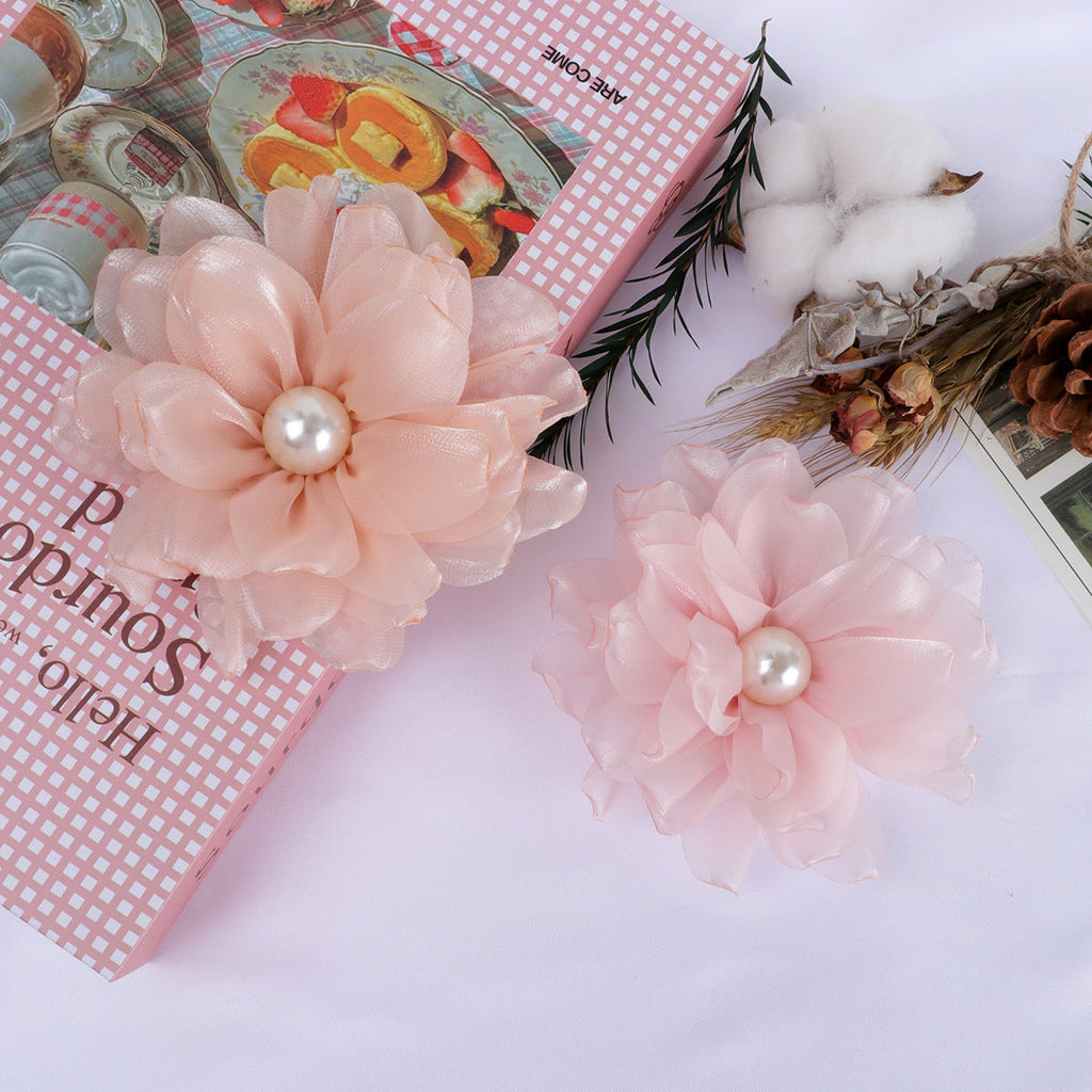 Pearl Center Layered Petal Fabric Flower - Green 10cm